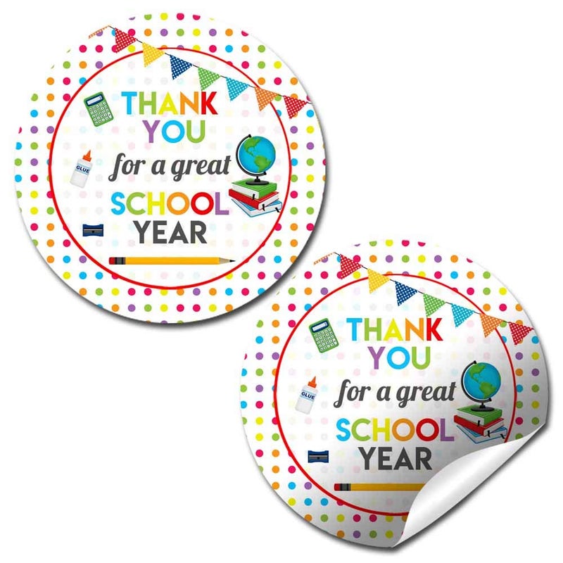 Amanda Creation Thanks for a Great School Year Teacher Appreciation Thank You Sticker Labels, 40 2" Party Circle Stickers by AmandaCreation, Great for Envelope Seals & Gift Bags - Image 1